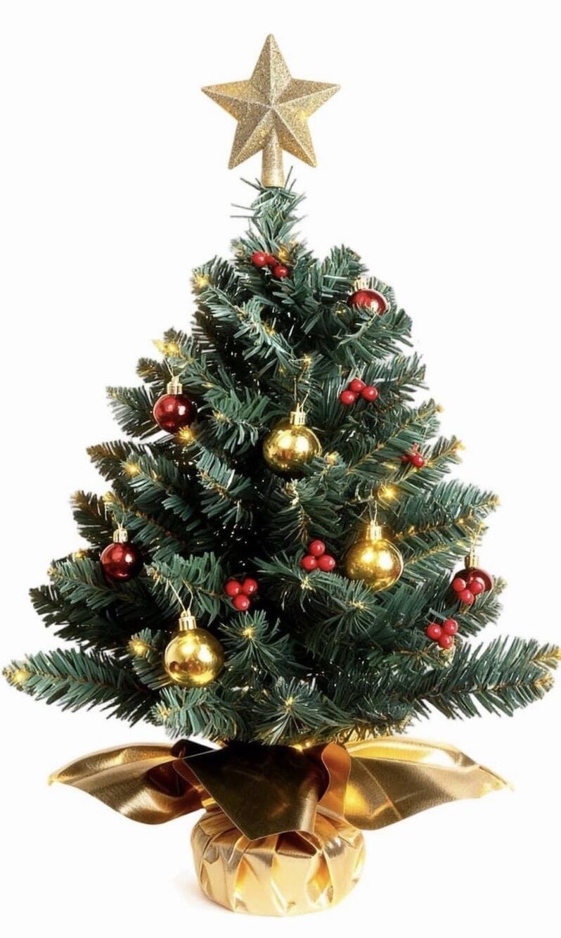Liecho 24 Inch Tabletop Mini Decorated And Lighted Christmas Tree Gold
